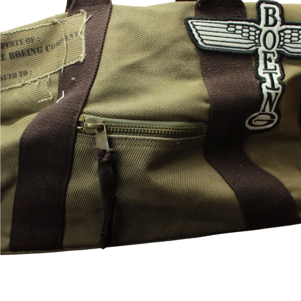 Boeing Company Totem Logo Patch Army Green Canvas Duffel Bag Clean In&Out